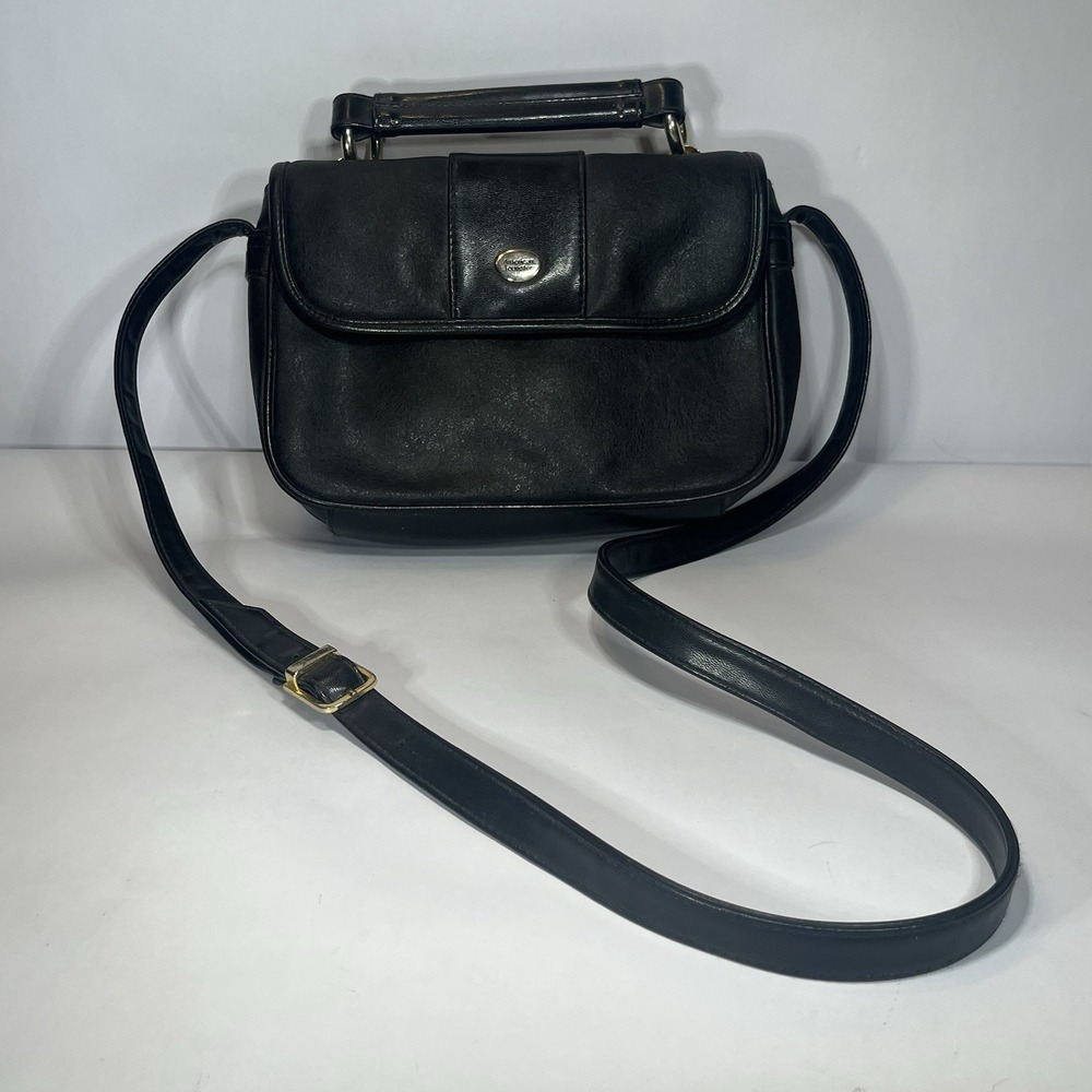 American Tourister Black Leather Cross Body Travel Bag With Adjustable Strap